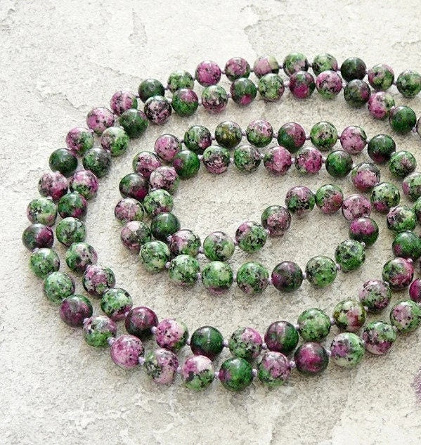Ruby Zoisite Gemstone Round Shape Smooth Japa Mala | 108 Mala Beads | Gemstone Mala | Boho Jewelry | Yoga Jewelry, Handmade Jewelry