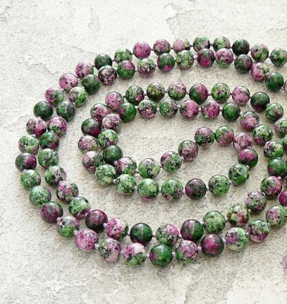 Ruby Zoisite Gemstone Round Shape Smooth Japa Mala | 108 Mala Beads | Gemstone Mala | Boho Jewelry | Yoga Jewelry, Handmade Jewelry