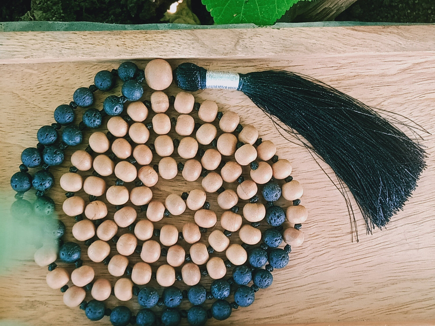 Sandalwood and Lava Necklace, Sandalwood Necklet, 108 Mala Beads, Statement Necklace, Gift For Yoga Lover, Handmade Jewelry