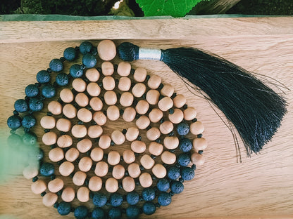 Sandalwood and Lava Necklace, Sandalwood Necklet, 108 Mala Beads, Statement Necklace, Gift For Yoga Lover, Handmade Jewelry