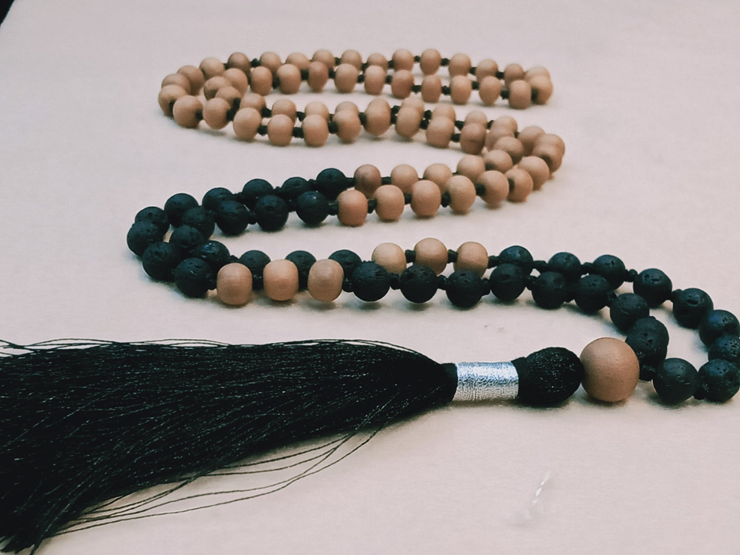 Sandalwood and Lava Necklace, Sandalwood Necklet, 108 Mala Beads, Statement Necklace, Gift For Yoga Lover, Handmade Jewelry