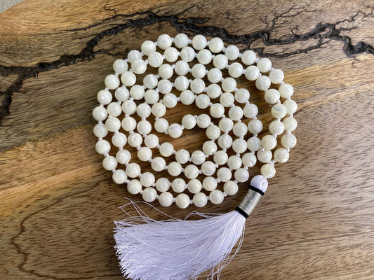 Purity Mala, Mother Of Pearl Mala, Mother Of Pearl Necklace, Statement Necklace, Gifts For Yoga Lovers