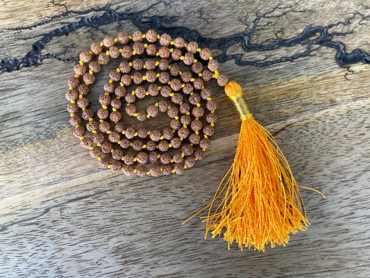 5 Mukhi Rudraksha Mala-Lab Certified, 5 Mukhi Rudraksha Necklace, Yoga Gifts, Statement Necklace, Handmade Jewelry