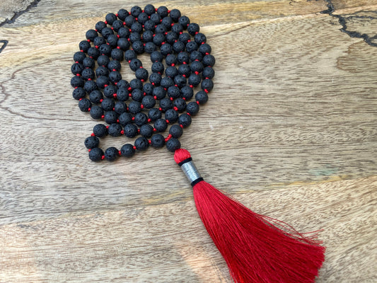 Lava Mala, Hand Knotted Mala, Prayer Beads, Lava Necklace, 108 Mala Beads, Statement Necklace, Gift For Yoga Lover, Handmade Jewelry