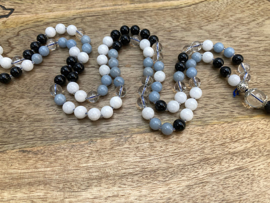 Angelite Mala Beads Necklace, 108 Mala Beads, Protection Japa mala, The Throat chakra Mala Beads, Yoga Lover Gift, Meditation Jewelry
