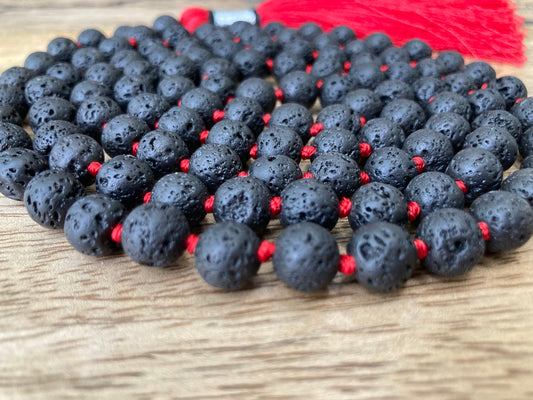 Lava Mala, Hand Knotted Mala, Prayer Beads, Lava Necklace, 108 Mala Beads, Statement Necklace, Gift For Yoga Lover, Handmade Jewelry