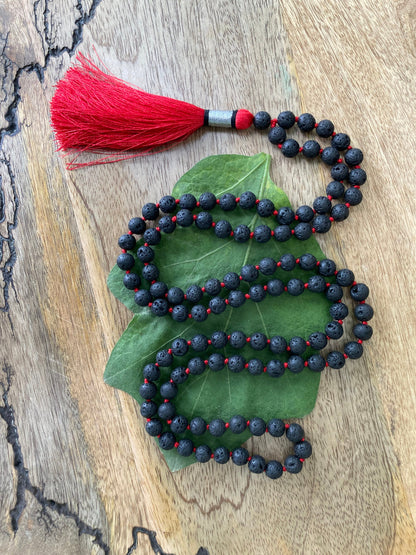 Lava Mala, Hand Knotted Mala, Prayer Beads, Lava Necklace, 108 Mala Beads, Statement Necklace, Gift For Yoga Lover, Handmade Jewelry