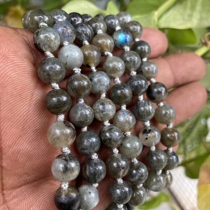 Multy Coloured Labradorite Necklace -108 Beads Mala Prayer Necklace - Natural Stone, Black Labradorite Mala For Calming & Will Power