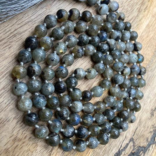 Multy Coloured Labradorite Necklace -108 Beads Mala Prayer Necklace - Natural Stone, Black Labradorite Mala For Calming & Will Power