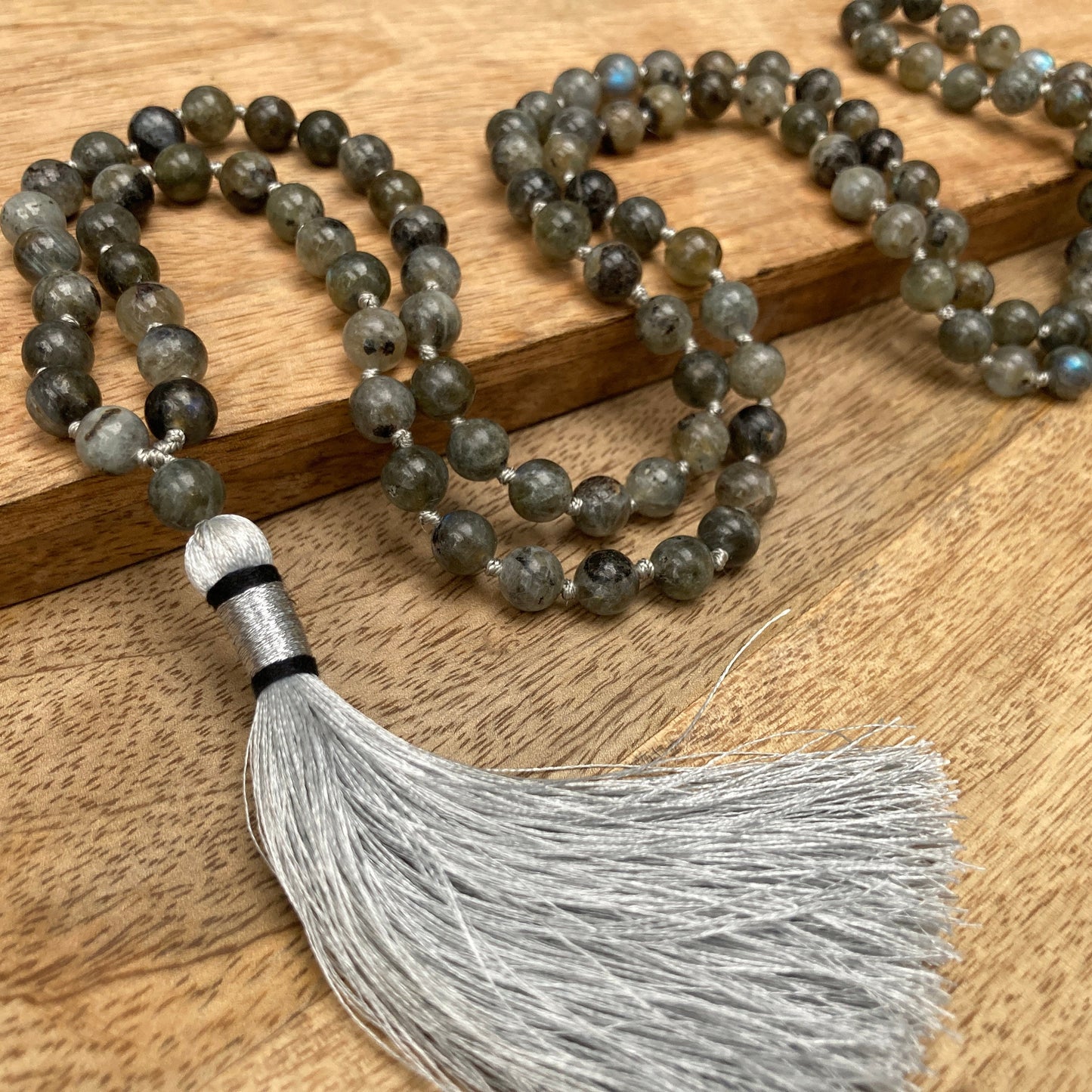 Multy Coloured Labradorite Necklace -108 Beads Mala Prayer Necklace - Natural Stone, Black Labradorite Mala For Calming & Will Power