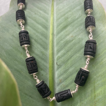 Shyama Tulsi Radha Engraved Necklace, in silver Black Tulsi Necklace, Krishna Necklace, Kantha Mala, God Gifts, Auspicious Gifts