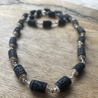 Shyama Tulsi Radha Engraved Necklace, in silver Black Tulsi Necklace, Krishna Necklace, Kantha Mala, God Gifts, Auspicious Gifts