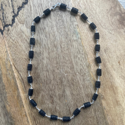 Shyama Tulsi Radha Engraved Necklace, in silver Black Tulsi Necklace, Krishna Necklace, Kantha Mala, God Gifts, Auspicious Gifts