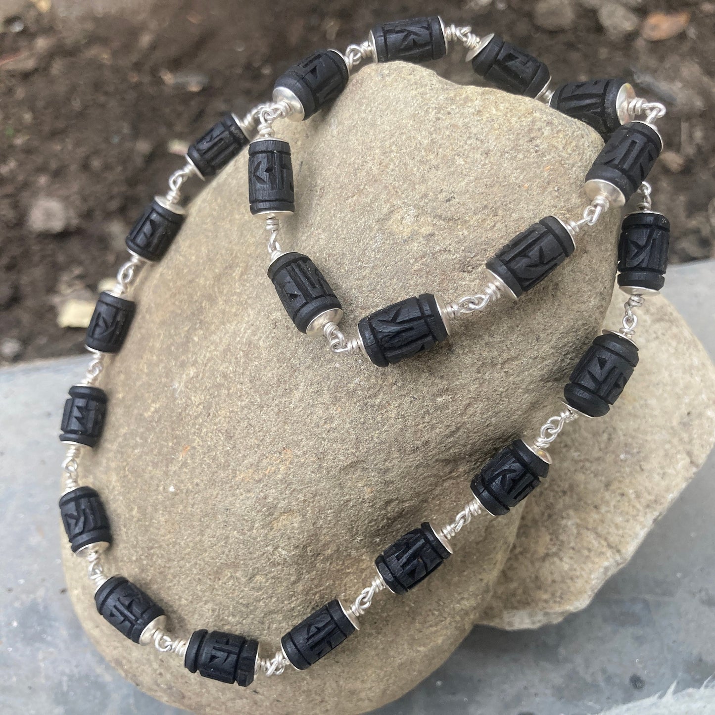 Shyama Tulsi Radha Engraved Necklace, in silver Black Tulsi Necklace, Krishna Necklace, Kantha Mala, God Gifts, Auspicious Gifts