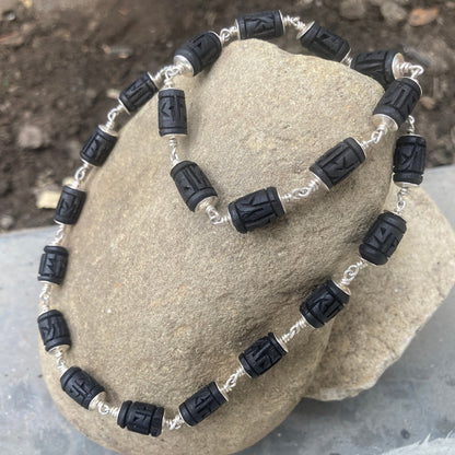 Shyama Tulsi Radha Engraved Necklace, in silver Black Tulsi Necklace, Krishna Necklace, Kantha Mala, God Gifts, Auspicious Gifts
