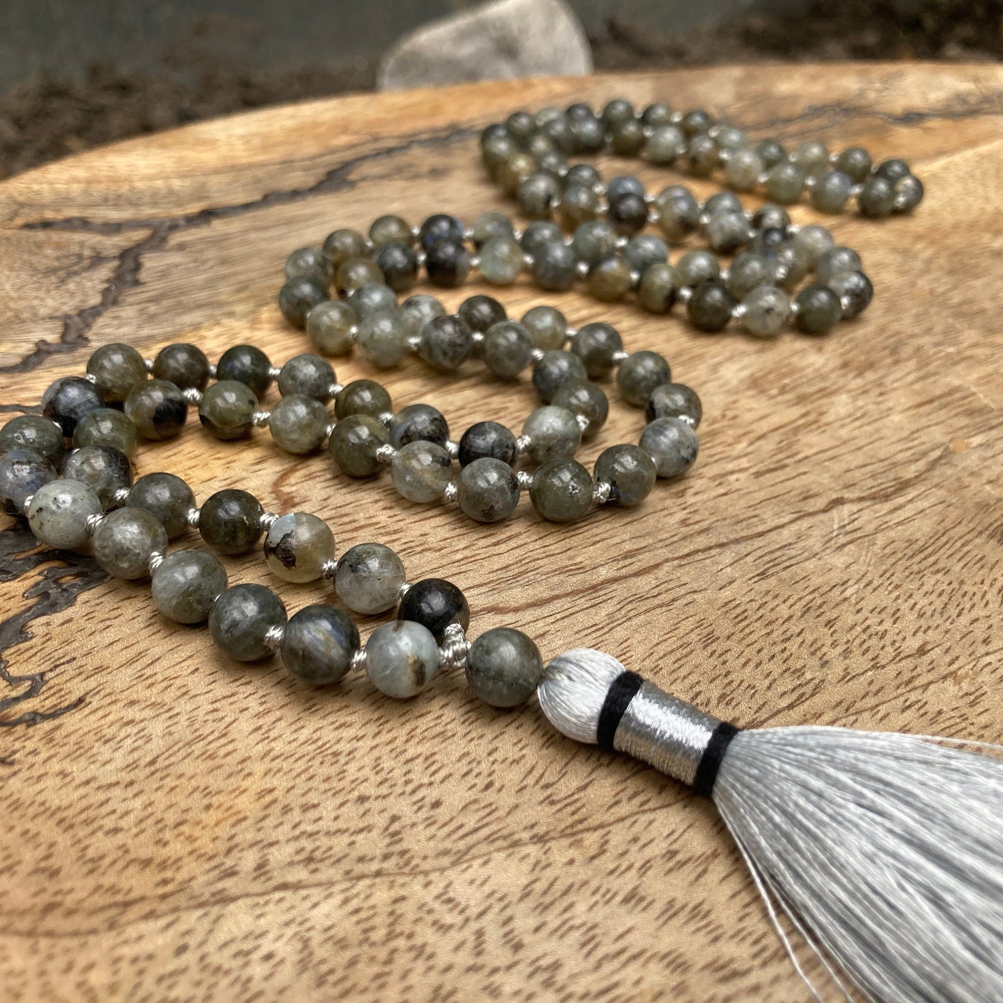 Multy Coloured Labradorite Necklace -108 Beads Mala Prayer Necklace - Natural Stone, Black Labradorite Mala For Calming & Will Power