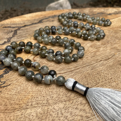 Multy Coloured Labradorite Necklace -108 Beads Mala Prayer Necklace - Natural Stone, Black Labradorite Mala For Calming & Will Power