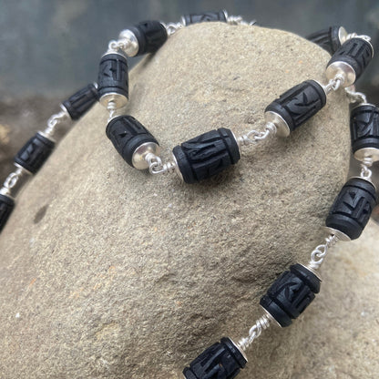 Shyama Tulsi Radha Engraved Necklace, in silver Black Tulsi Necklace, Krishna Necklace, Kantha Mala, God Gifts, Auspicious Gifts