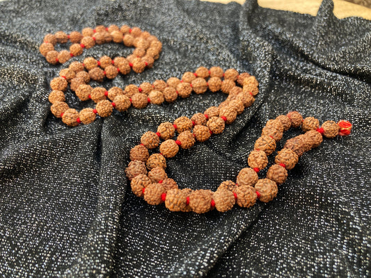 Rudraksha Mala Necklace 8-9 mm 108 Prayer Beads, Knotted Rudraksha Necklace, India Shiva Mala, Yoga Meditation Rosary, Buddhist Tibetan Mala
