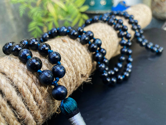 Black Tiger Eye Mala AAA Quality, Tiger Eye Necklace, 108 Mala Beads, Hawks Eye Necklace, Statement Jewelry Gift For Yoga Lover.