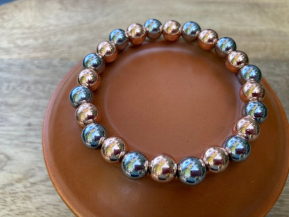 Silver Pyrite and Copper Mixed Bead Bracelet, Silver Pyrite Bracelet, Copper Bracelet, Healing Bracelet, Yoga Jewelery