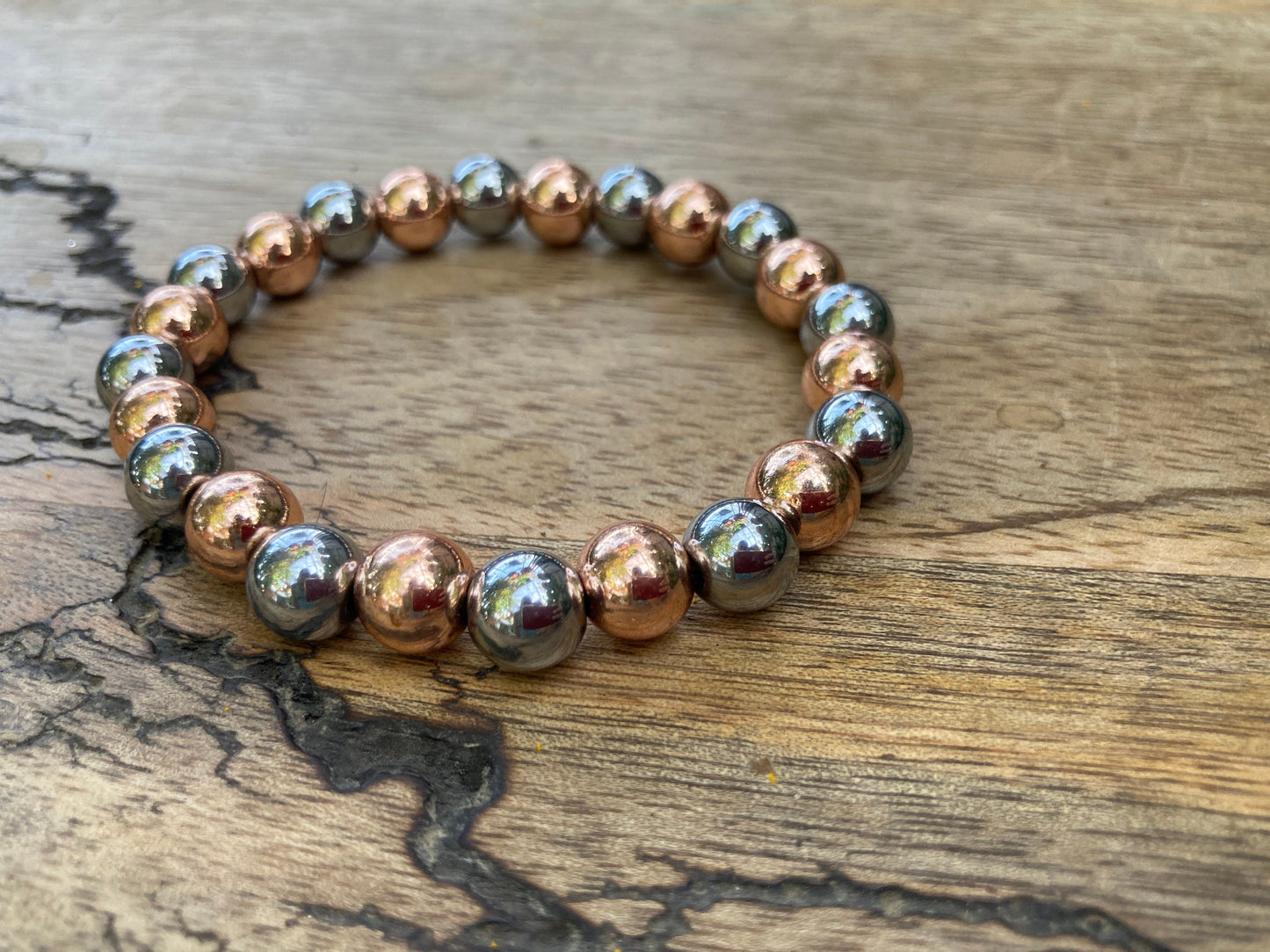 Silver Pyrite and Copper Mixed Bead Bracelet, Silver Pyrite Bracelet, Copper Bracelet, Healing Bracelet, Yoga Jewelery