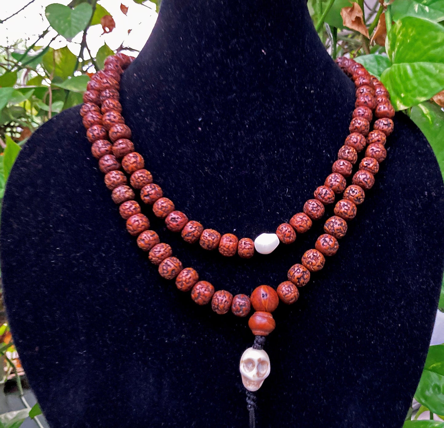 108 Natural Aged Dark Brown Rudraksha Seed Mala Prayer Beads with  Bone Skull Beads, Sacred Rudraksha Japa Mala, Meditation Mala Rosary