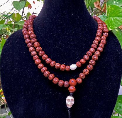 108 Natural Aged Dark Brown Rudraksha Seed Mala Prayer Beads with  Bone Skull Beads, Sacred Rudraksha Japa Mala, Meditation Mala Rosary