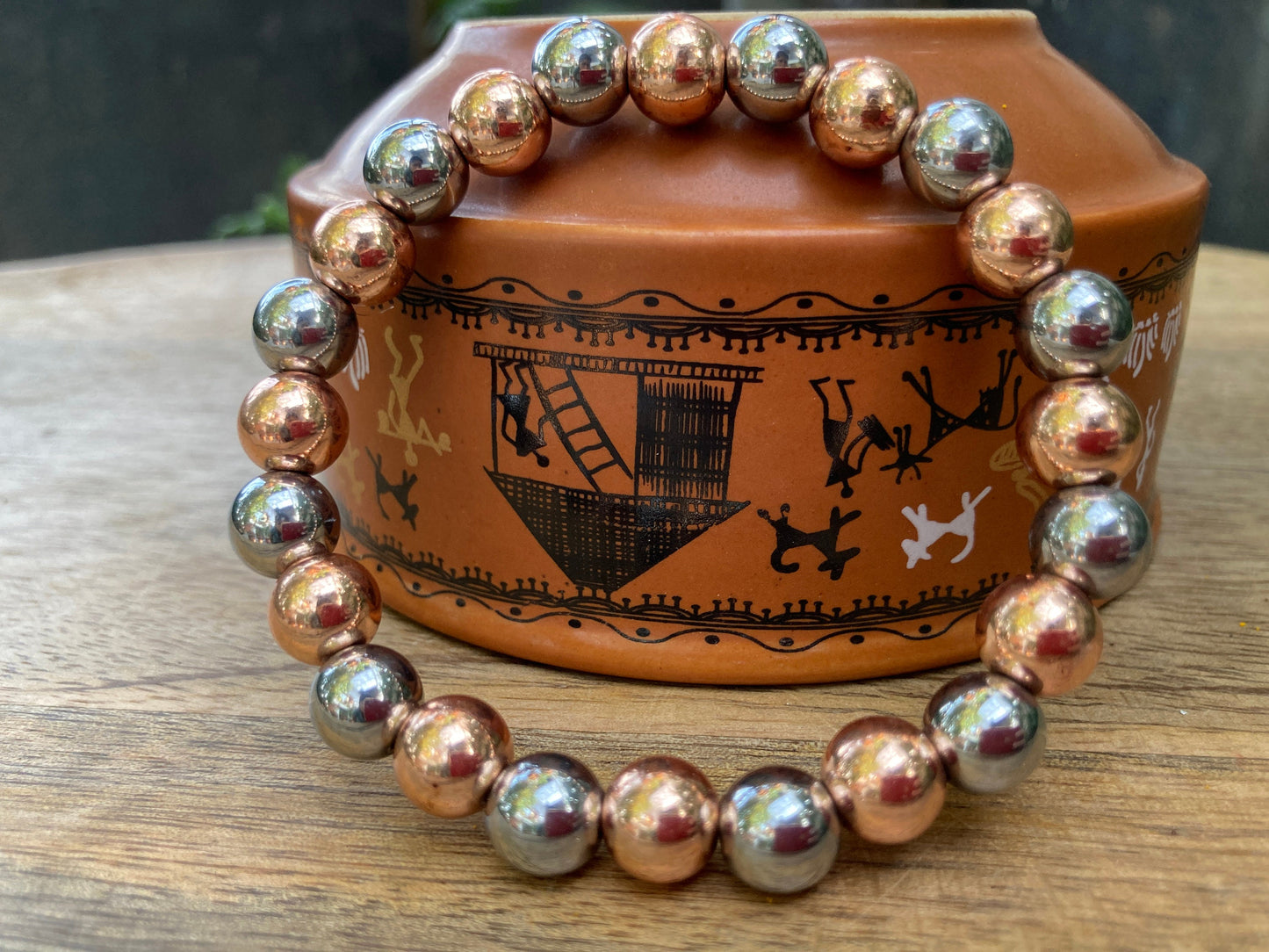 Silver Pyrite and Copper Mixed Bead Bracelet, Silver Pyrite Bracelet, Copper Bracelet, Healing Bracelet, Yoga Jewelery