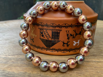 Silver Pyrite and Copper Mixed Bead Bracelet, Silver Pyrite Bracelet, Copper Bracelet, Healing Bracelet, Yoga Jewelery