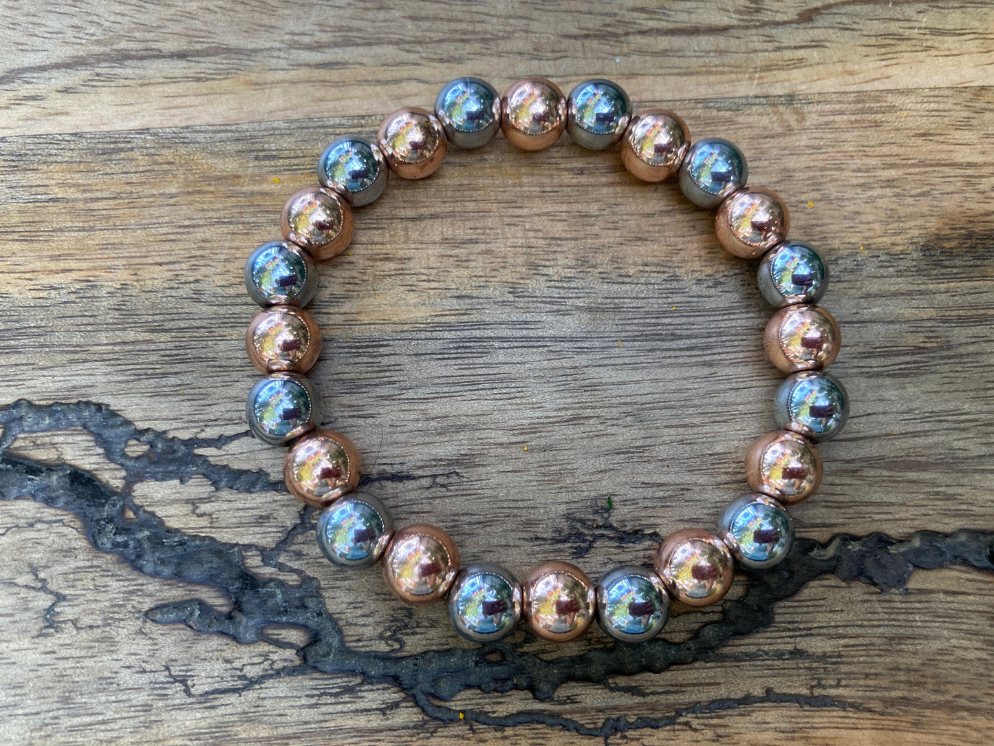 Silver Pyrite and Copper Mixed Bead Bracelet, Silver Pyrite Bracelet, Copper Bracelet, Healing Bracelet, Yoga Jewelery