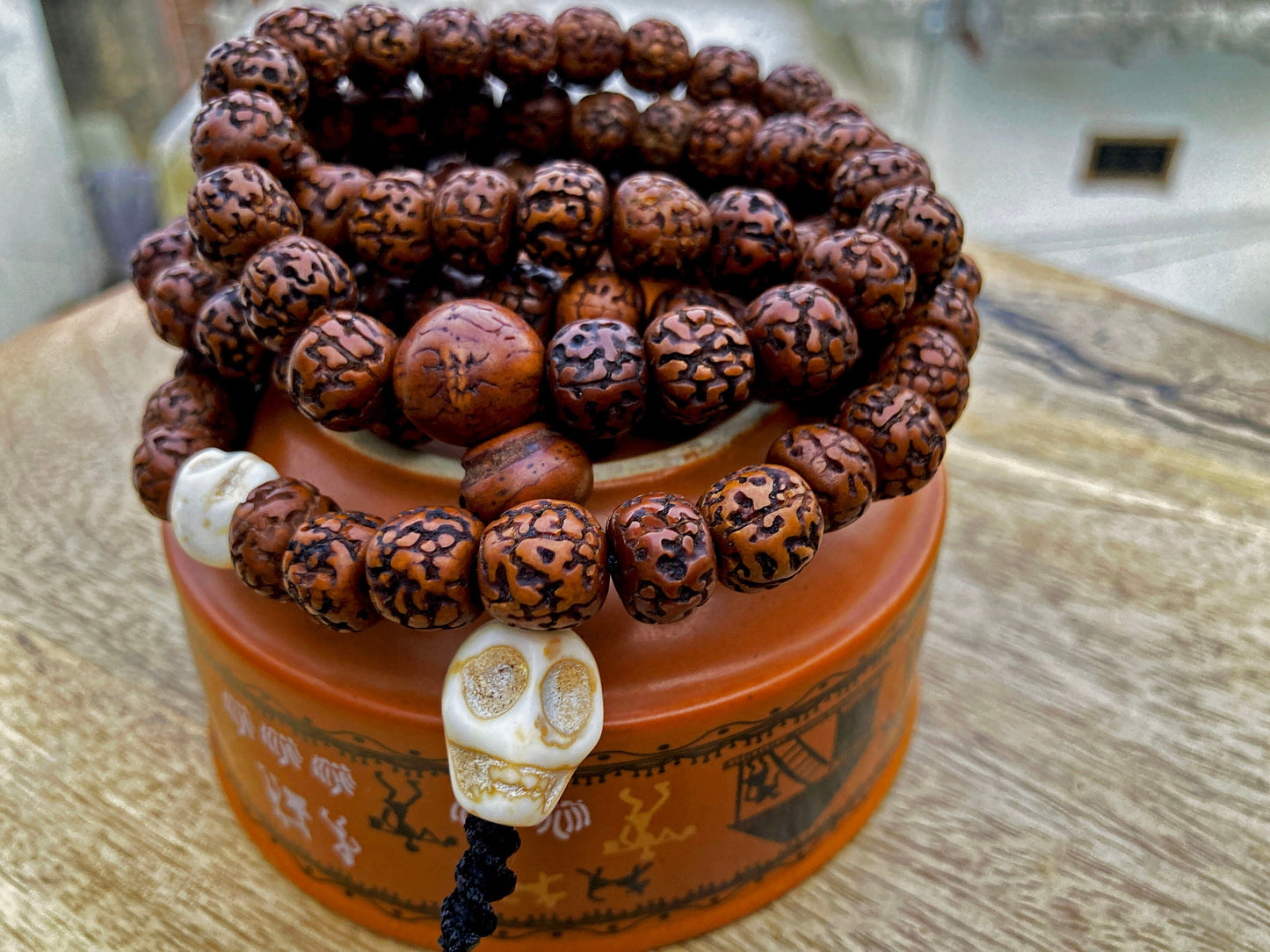 108 Natural Aged Dark Brown Rudraksha Seed Mala Prayer Beads with  Bone Skull Beads, Sacred Rudraksha Japa Mala, Meditation Mala Rosary