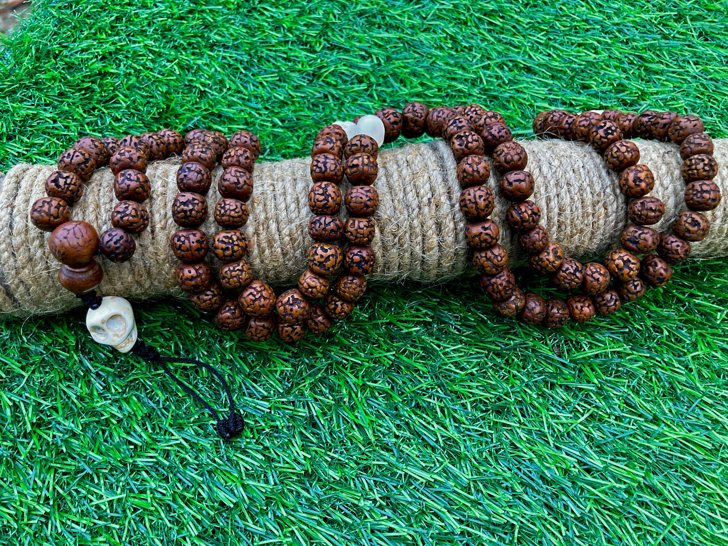108 Natural Aged Dark Brown Rudraksha Seed Mala Prayer Beads with  Bone Skull Beads, Sacred Rudraksha Japa Mala, Meditation Mala Rosary