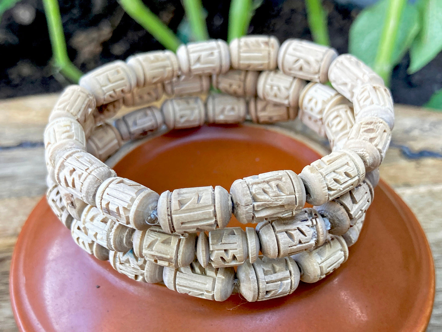 Handcarved Radha Tulsi Bracelet, Tulasi Bracelet, Pure Tulsi Beads, Holy Basil Seeds, Tulsi Basil Mala Bracelet, Yoga Gifts -Handmade