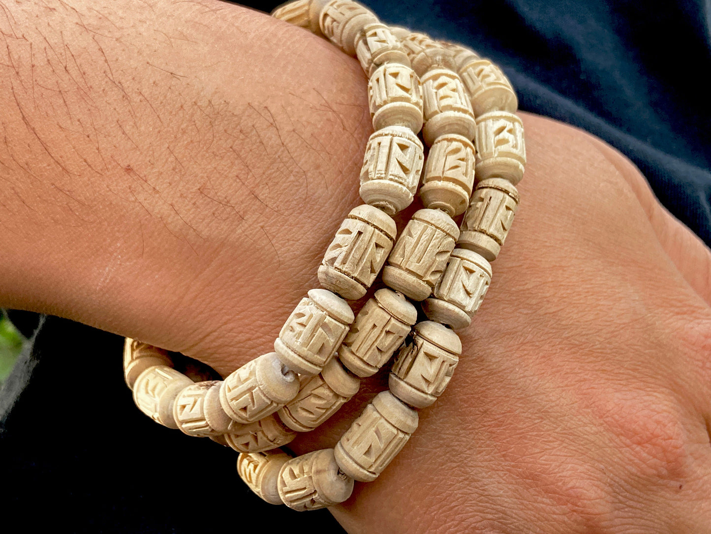 Handcarved Radha Tulsi Bracelet, Tulasi Bracelet, Pure Tulsi Beads, Holy Basil Seeds, Tulsi Basil Mala Bracelet, Yoga Gifts -Handmade