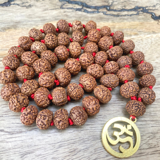 8 mukhi Rudraksha mala With Om Pendent, Rudraksha Mala,Eight faces Rudraksha Mala, 54+1 Beads Mala