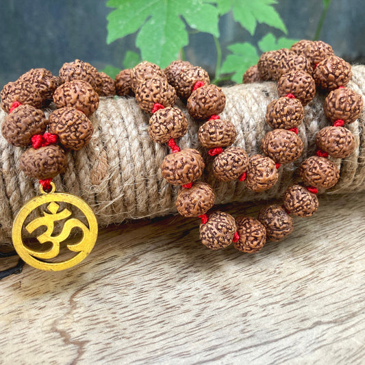 8 mukhi Rudraksha mala With Om Pendent, Rudraksha Mala,Eight faces Rudraksha Mala, 54+1 Beads Mala