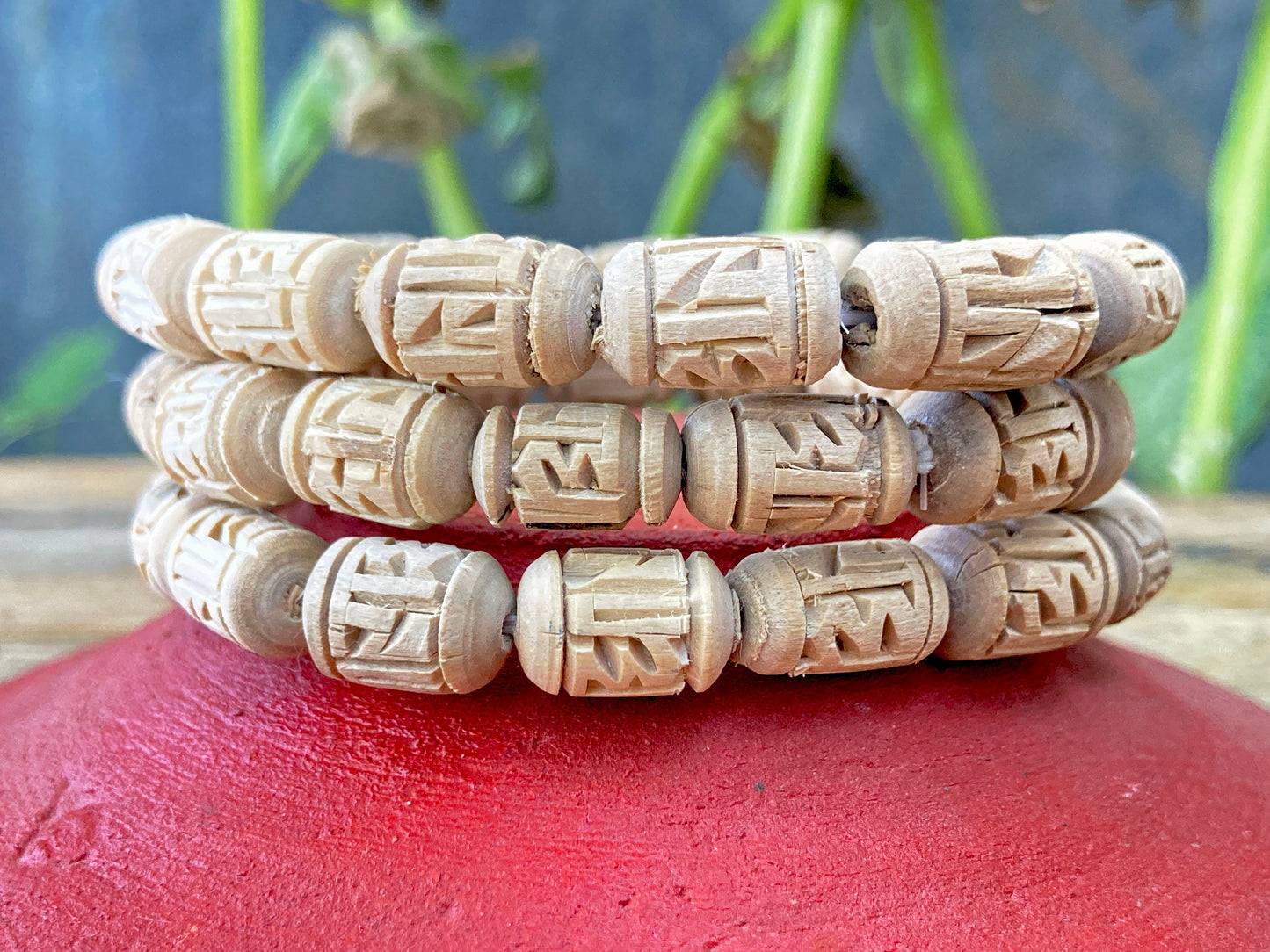 Handcarved Radha Tulsi Bracelet, Tulasi Bracelet, Pure Tulsi Beads, Holy Basil Seeds, Tulsi Basil Mala Bracelet, Yoga Gifts -Handmade