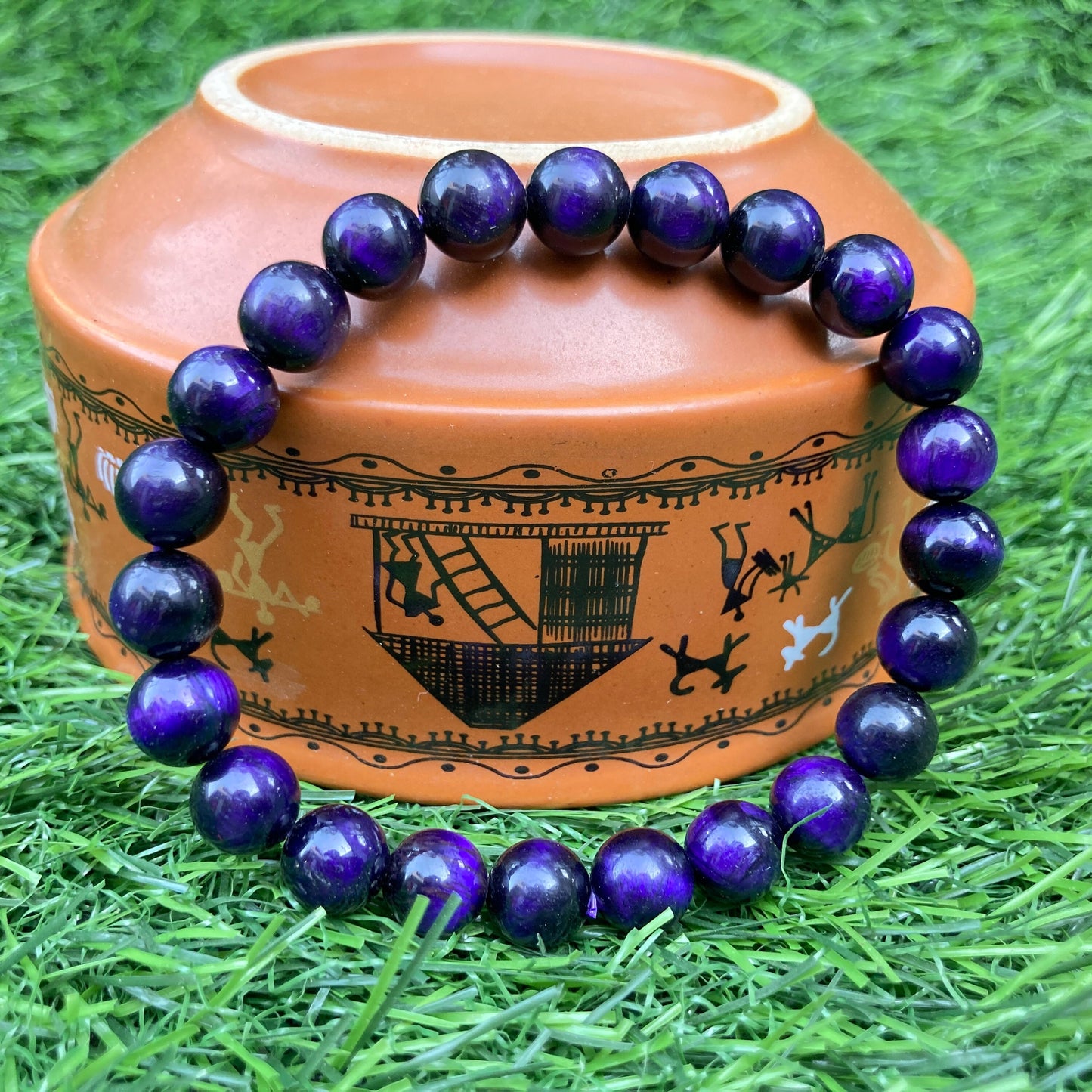 Purple Tiger Eye Bracelet, Hand Knotted Bracelet, Purple Tiger Eye, Mala Bracelet, Gift For Yoga Lover