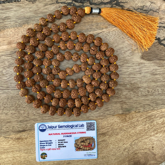 Big Size 7 Mukhi Rudraksha Mala - Lab Certified, Rudraksha Necklace, 108 Mala Beads, Knotted Mala, Japa Mala, Yoga Mala