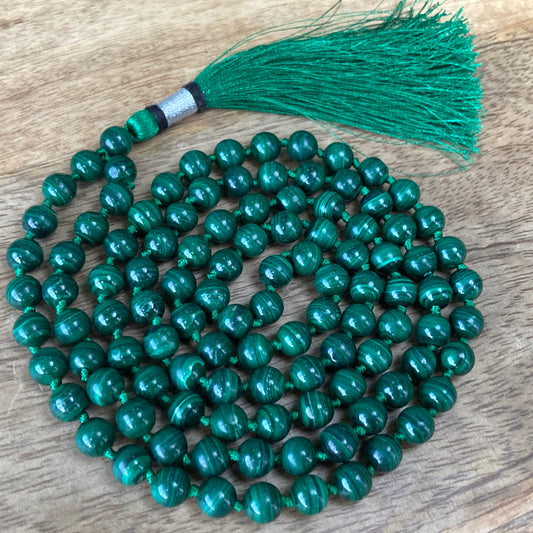 Malachite Mala, 108 Beads, Malachite Necklace, Handmade Necklace, Yoga Gifts, Statement Necklet, Handmade Jewelry