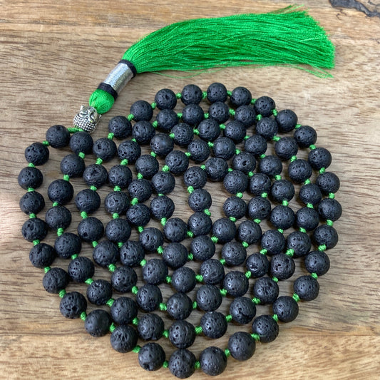 108 Black Lava Stone, Buddha Guru bead, hand knotted,108 Beads Mala, Prayer Mala, Yoga Mala