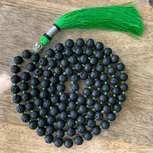 108 Black Lava Stone, Buddha Guru bead, hand knotted,108 Beads Mala, Prayer Mala, Yoga Mala