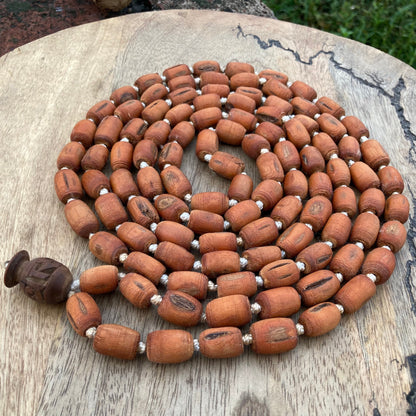 Maha Chunky Tulasi / Tulsi Beads Mala with Carved Radhe Guru bead, Tulasi Necklace, Tulsi Mala