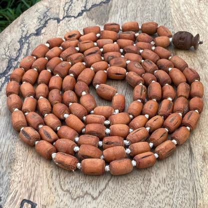 Maha Chunky Tulasi / Tulsi Beads Mala with Carved Radhe Guru bead, Tulasi Necklace, Tulsi Mala