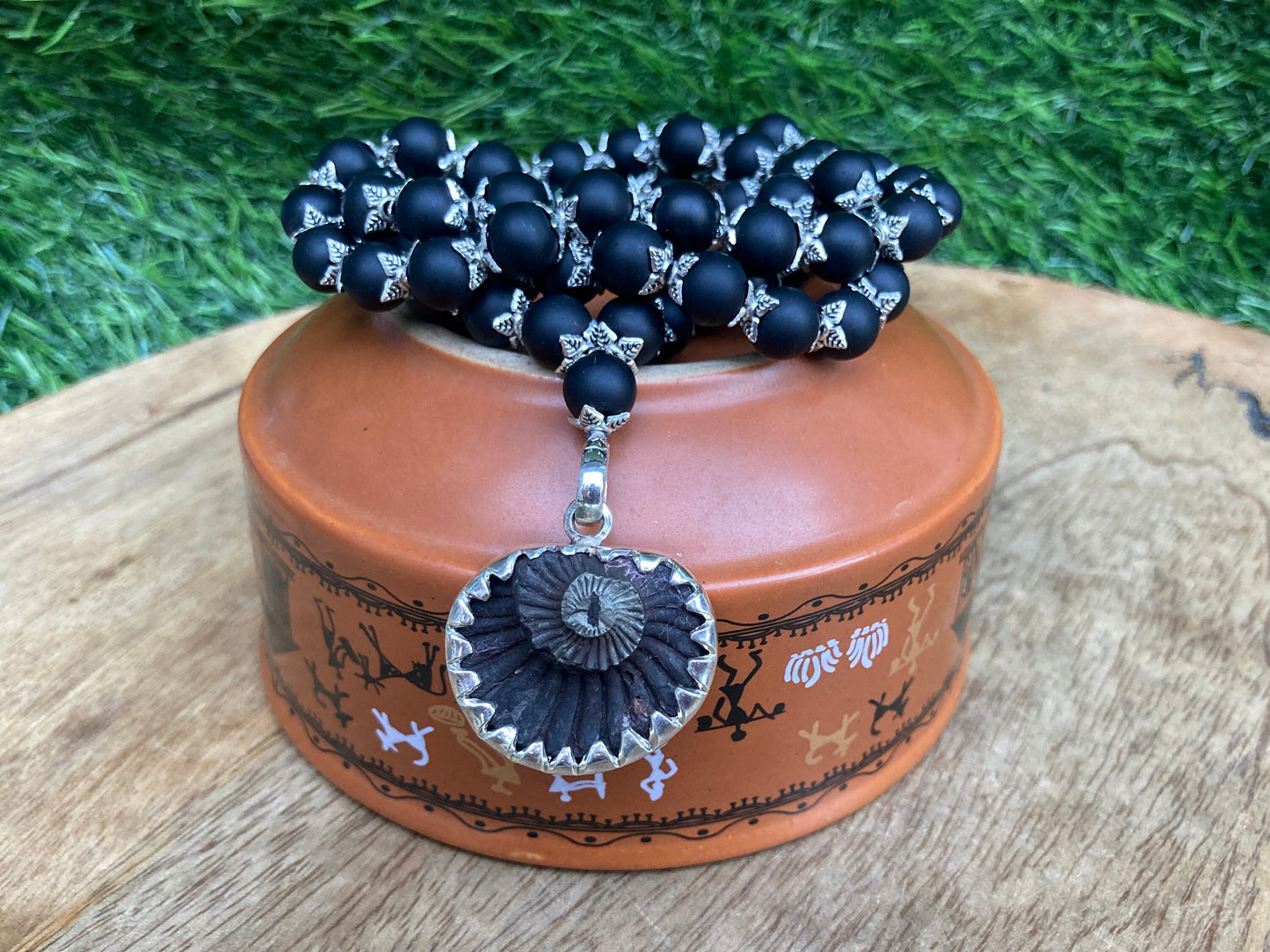 Shaligram Mala, with Sudershan Shaligram Pendent, Shaligram Necklace, Rosary Mala, Symbolic Necklace