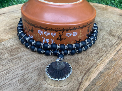 Shaligram Mala, with Sudershan Shaligram Pendent, Shaligram Necklace, Rosary Mala, Symbolic Necklace