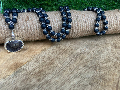 Shaligram Mala, with Sudershan Shaligram Pendent, Shaligram Necklace, Rosary Mala, Symbolic Necklace