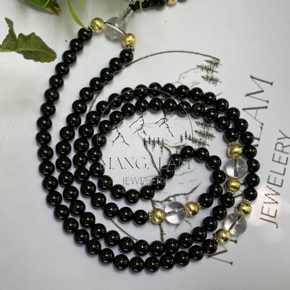 Black Onyx Mala With Sphatik Mantra Beads, Tibetan Mala, Evil Eye Protection Mala, Gift For yoga Lovers