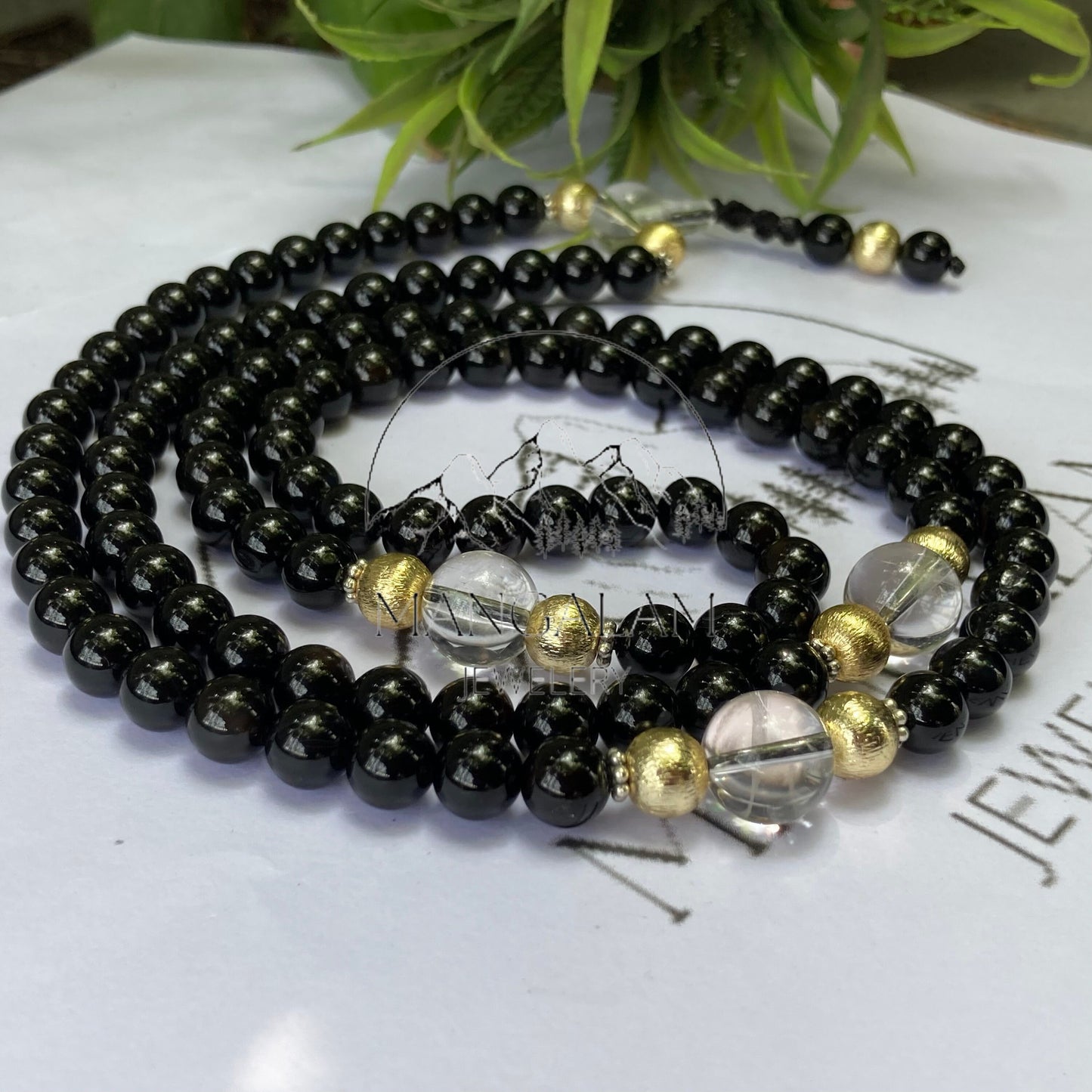Black Onyx Mala With Sphatik Mantra Beads, Tibetan Mala, Evil Eye Protection Mala, Gift For yoga Lovers
